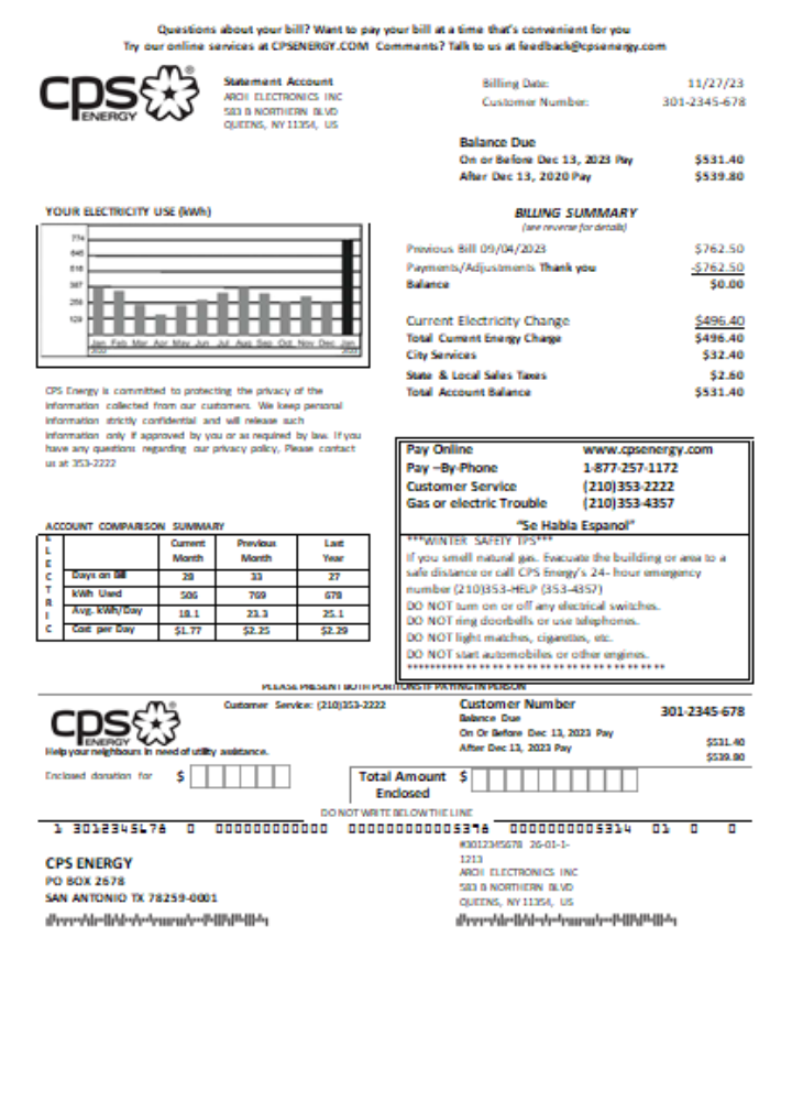 CPS Energy  utility business bill, SCR PSD template